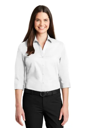 Ladies Carefree Poplin Shirt 3/4 Sleeve - White