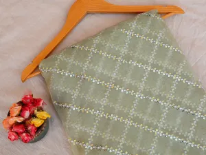 Light Mint Green Checks Tissue Organza Sequins Geometric Embroidered Fabric