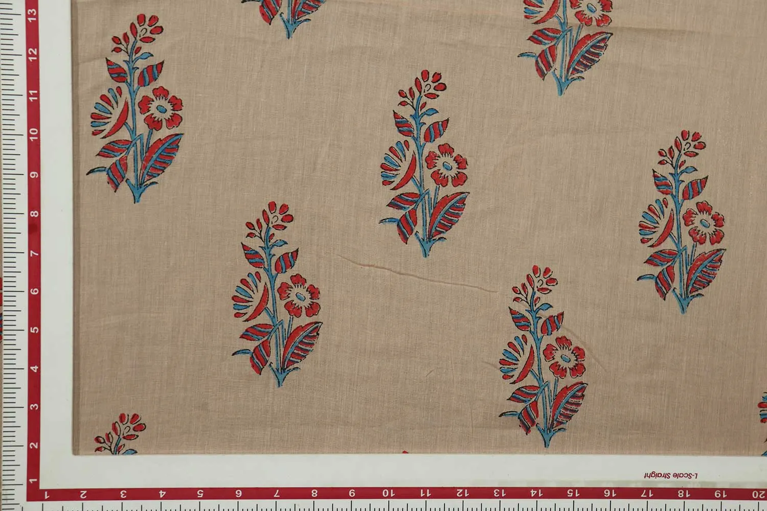 Light Peach Motifs Block Printed Cotton Fabric