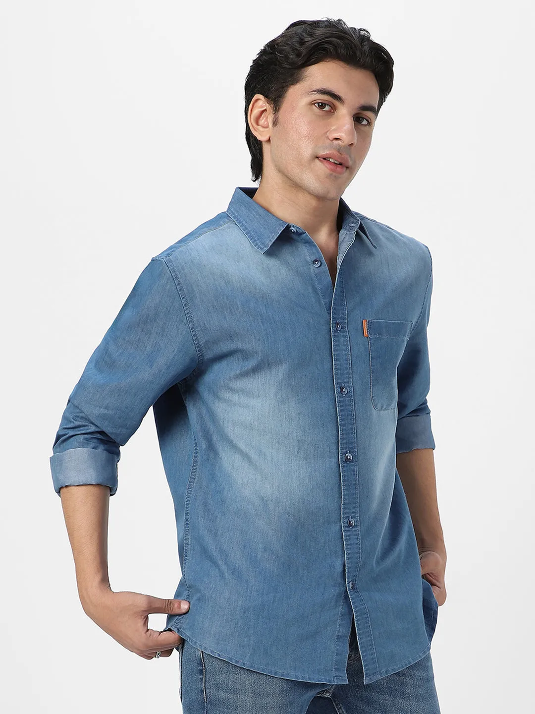 Men's Light Blue Full Sleeve Regular Fit Casual Denim Shirt