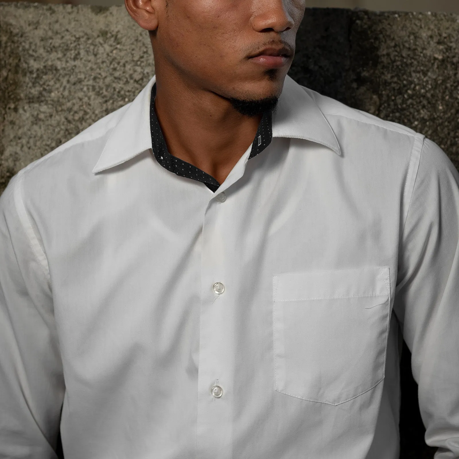 Men's Long Sleeve Dress Shirts Polka Dot Patchwork Button Down Formal Shirts, 116-White Black Dots
