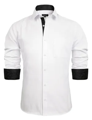 Men's Long Sleeve Dress Shirts Polka Dot Patchwork Button Down Formal Shirts, 116-White Black Dots