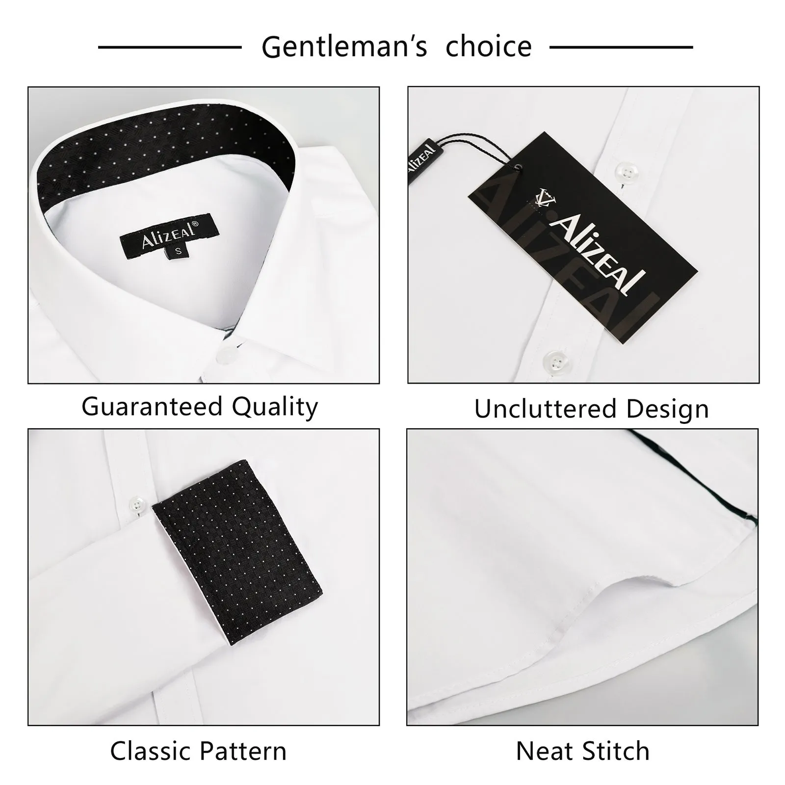 Men's Long Sleeve Dress Shirts Polka Dot Patchwork Button Down Formal Shirts, 116-White Black Dots