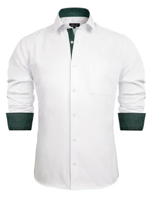 Men's Long Sleeve Dress Shirts Polka Dot Patchwork Button Down Formal Shirts, 116-White Dark Green Dots