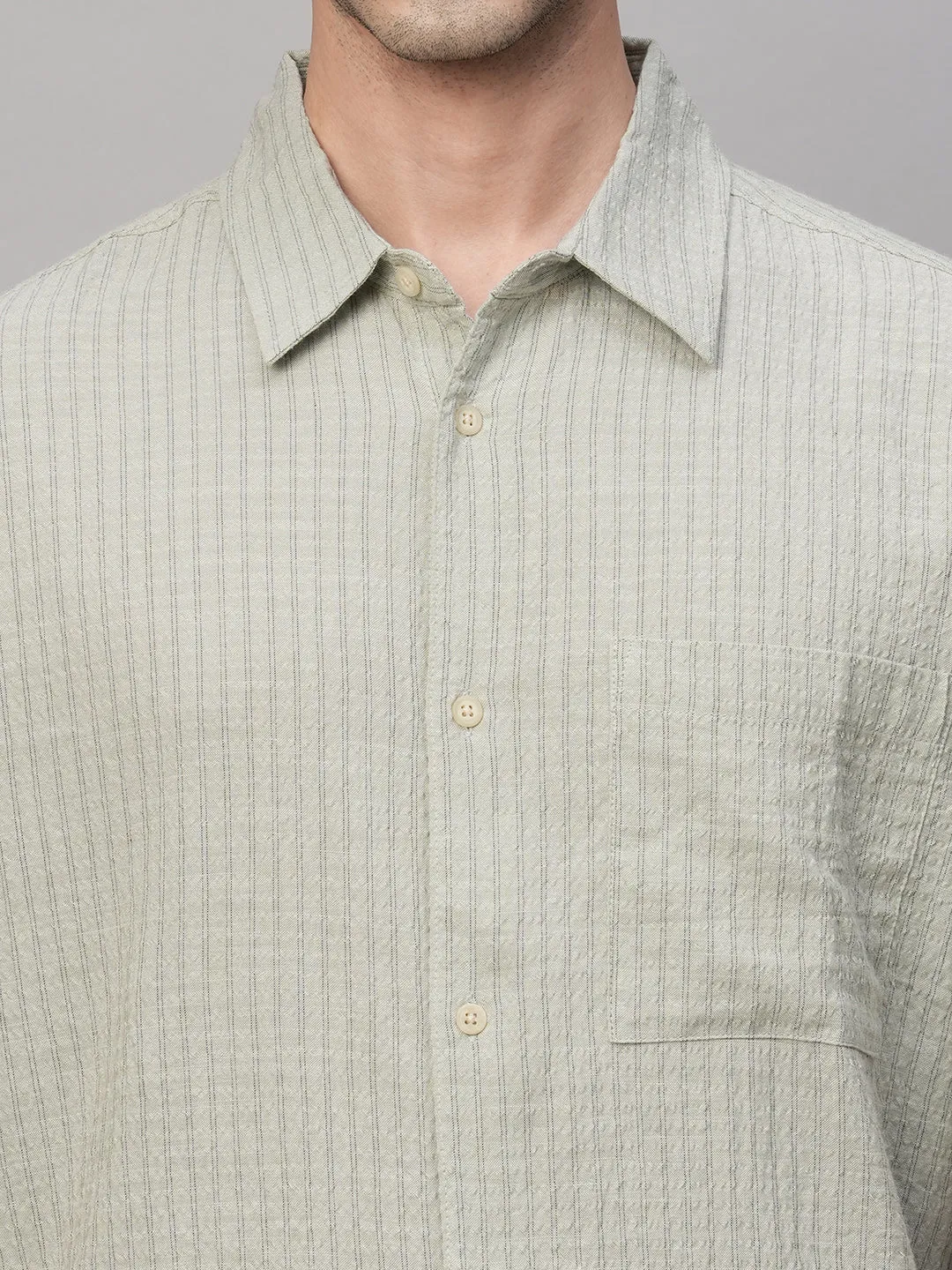 Men's Olive Cotton Viscose Regular Fit Striped Shirt