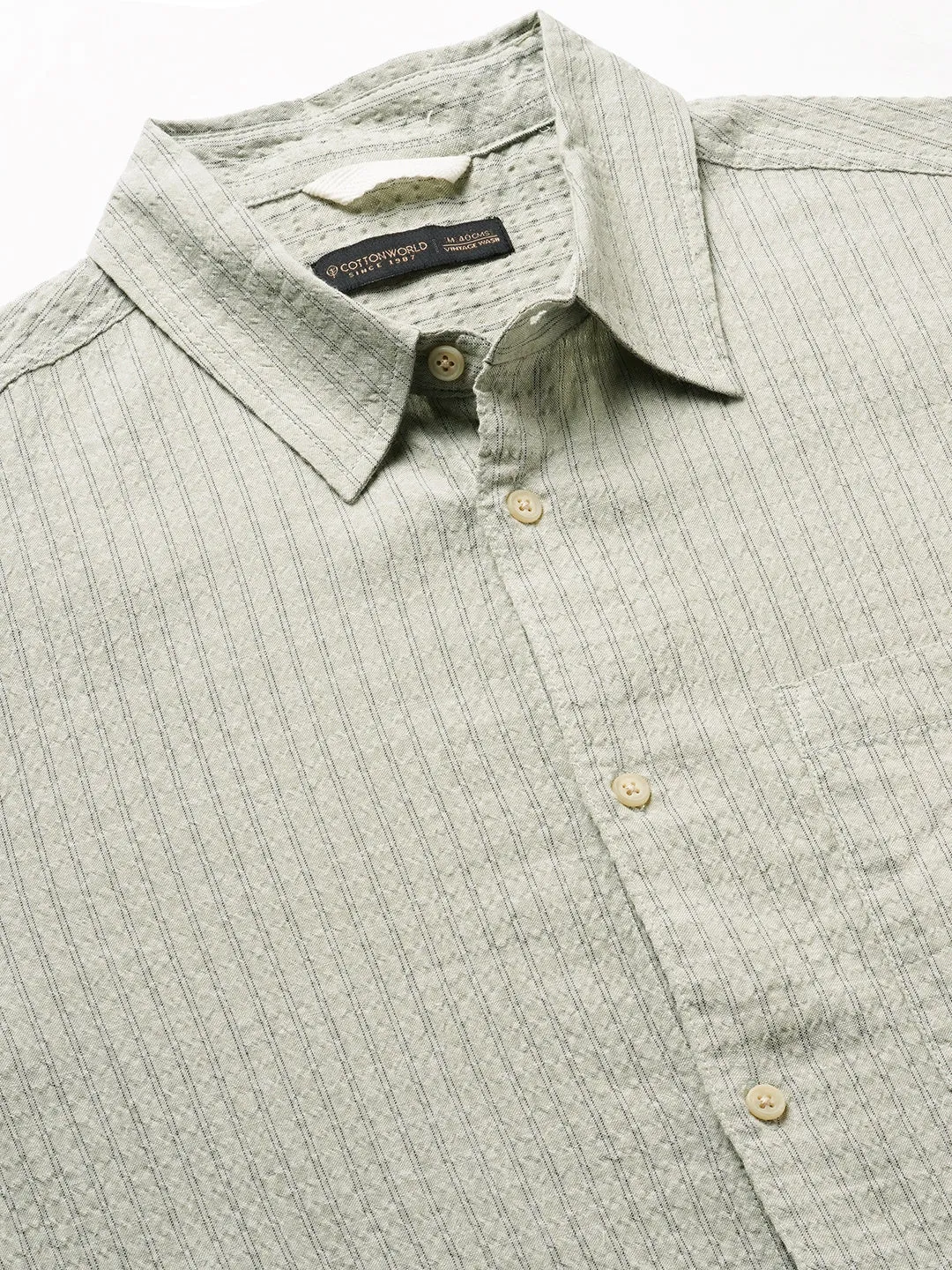 Men's Olive Cotton Viscose Regular Fit Striped Shirt