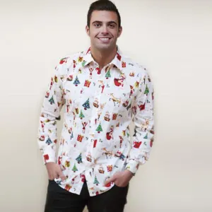 Mens Shirt Long Sleeve Top Snowman Slim Fit