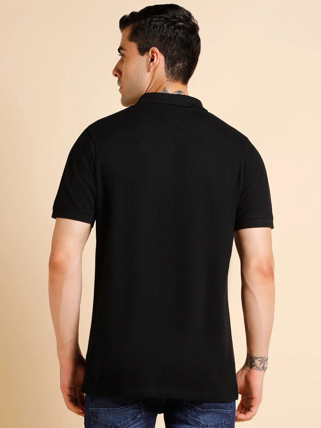 Men's Slim Fit  Colorblocked Black Polo T-Shirt