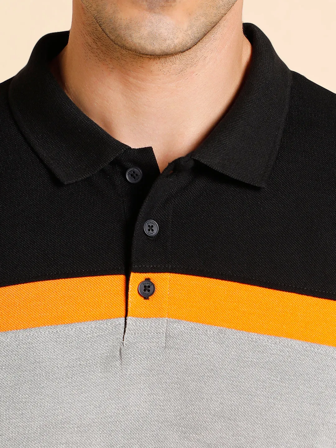 Men's Slim Fit  Colorblocked Black Polo T-Shirt