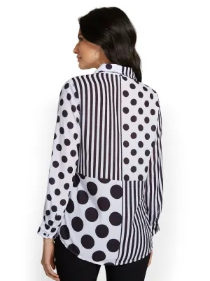 Mixed-Print Button-Front Blouse