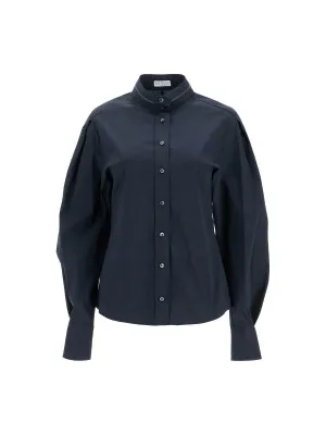 Monili-Collar Puff-Sleeve Top