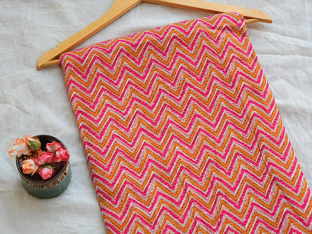 Multicolor Chevron Pure Cotton Kantha Fabric