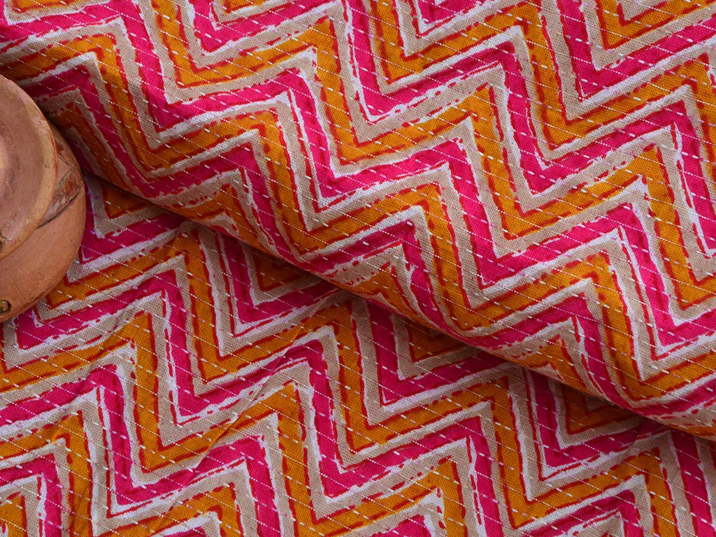 Multicolor Chevron Pure Cotton Kantha Fabric