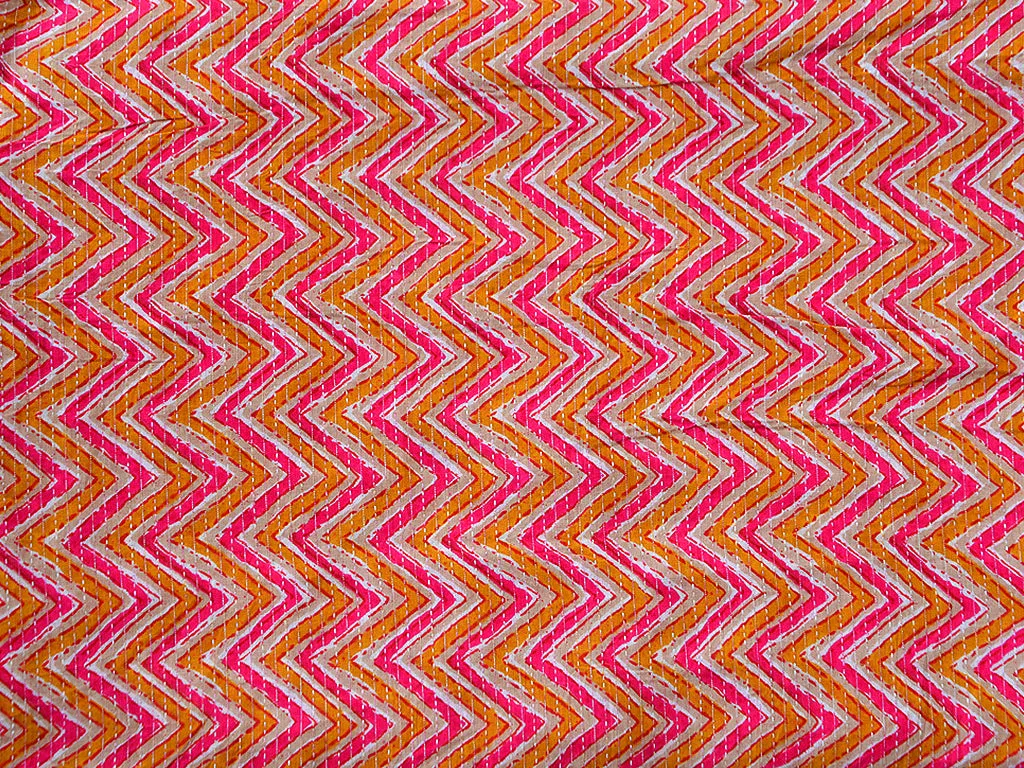 Multicolor Chevron Pure Cotton Kantha Fabric
