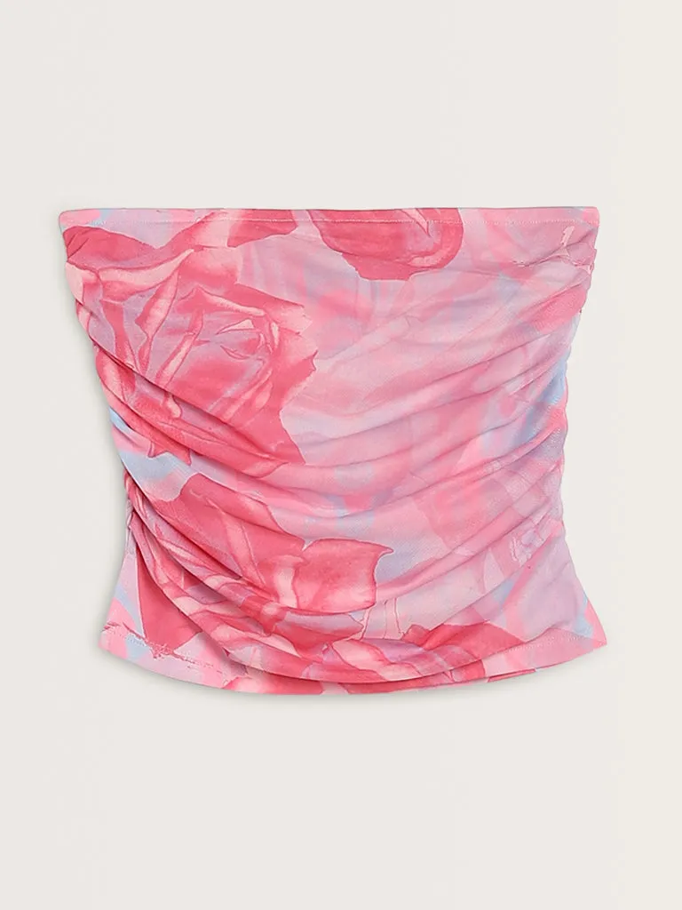 Nuon Pink Floral Printed Mesh Tube Top