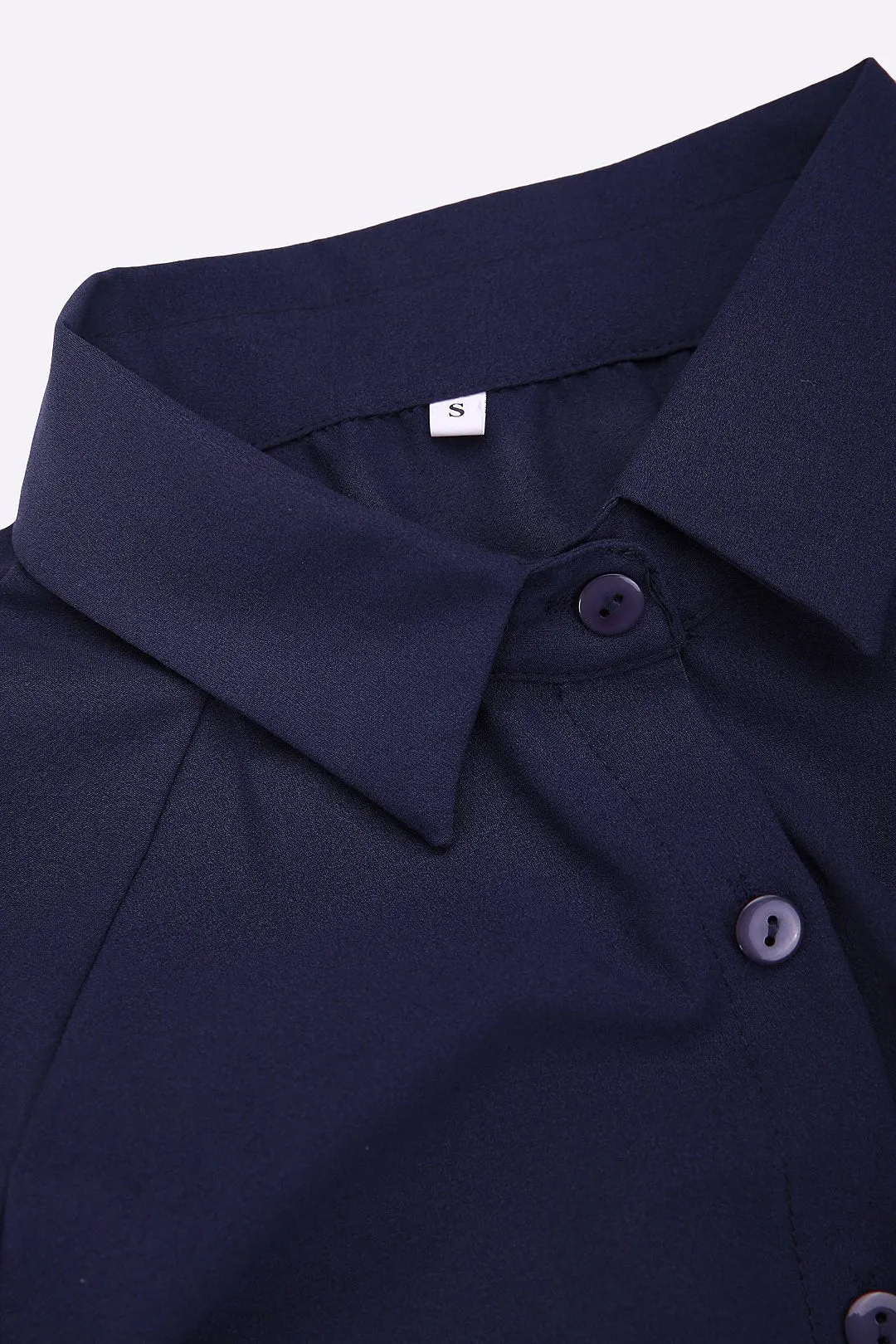 OEM ODM Cold Shoulder Plain Long Sleeve Irregular Hem Navy Blouses