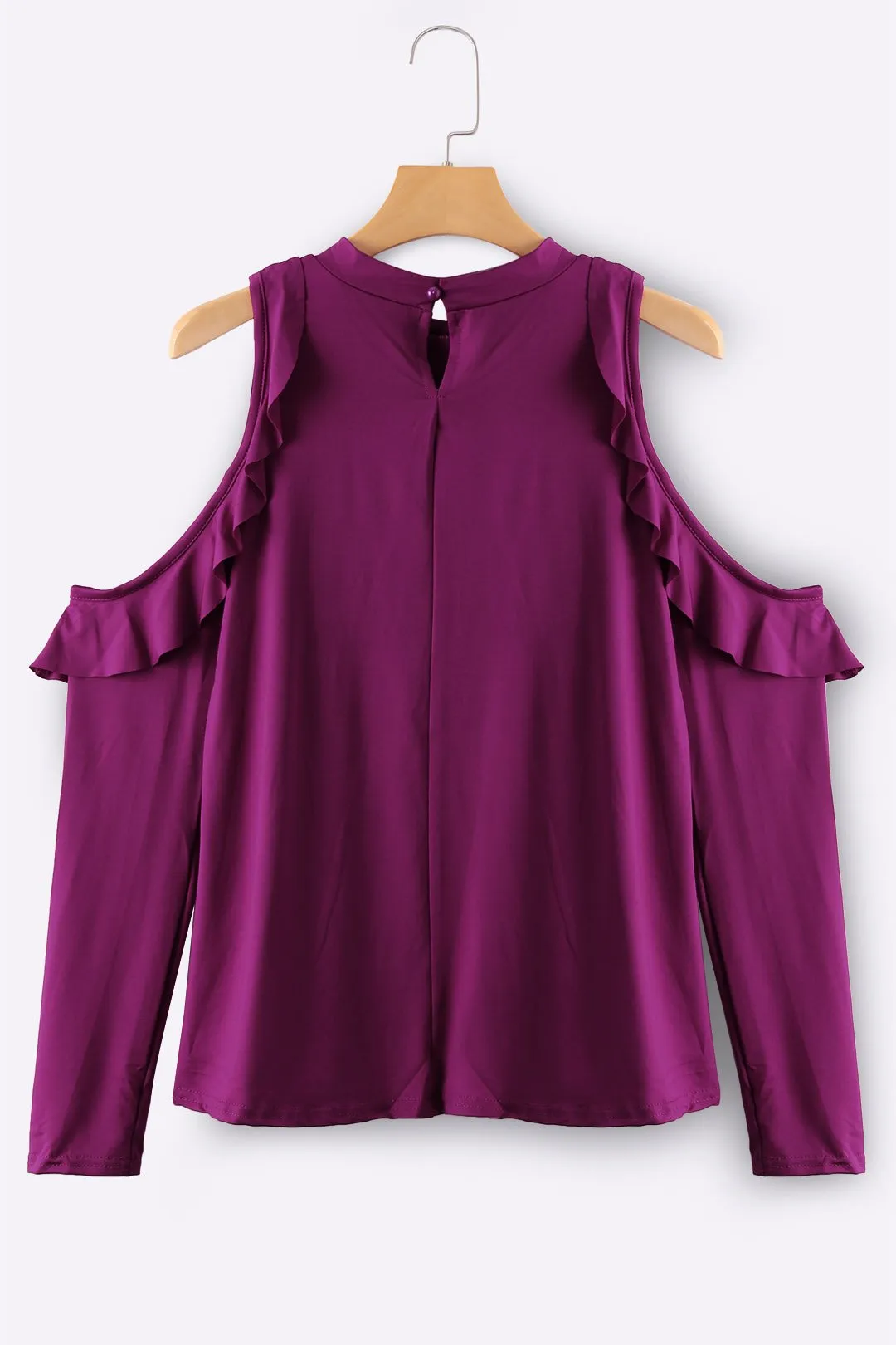 OEM ODM Round Neck Cold Shoulder Plain Long Sleeve Burgundy Top