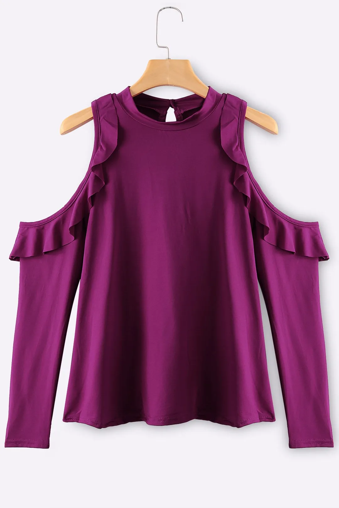 OEM ODM Round Neck Cold Shoulder Plain Long Sleeve Burgundy Top