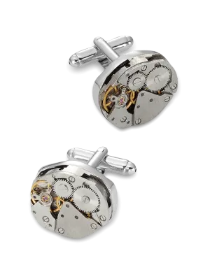 Oval Watch Movement Cufflinks - Silver/gold