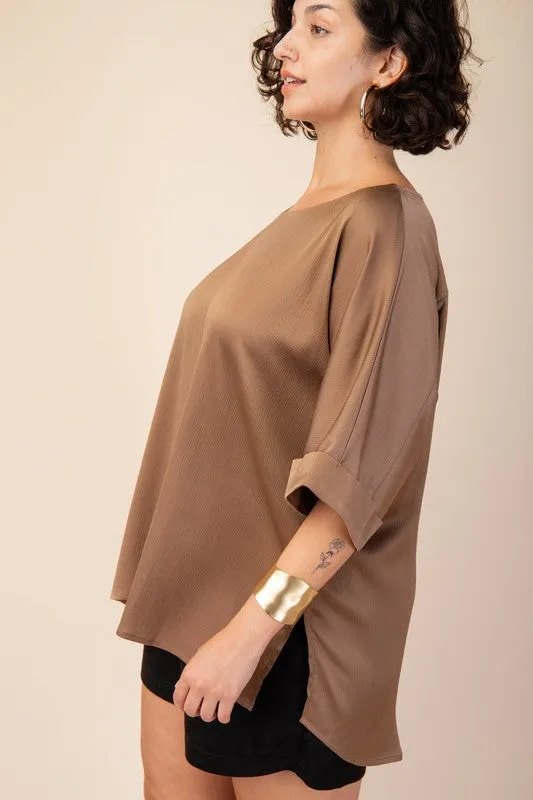 Plus Size Side Slit High Low Blouse