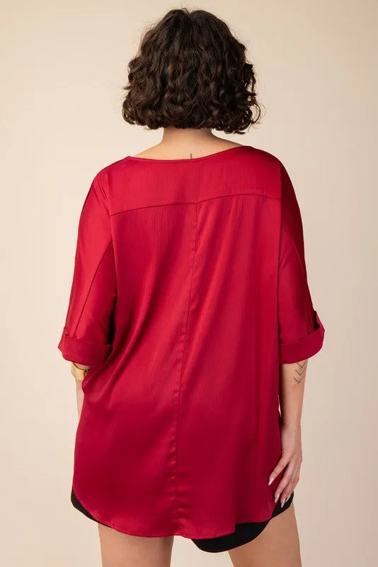 Plus Size Side Slit High Low Blouse