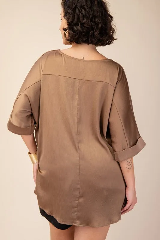 Plus Size Side Slit High Low Blouse