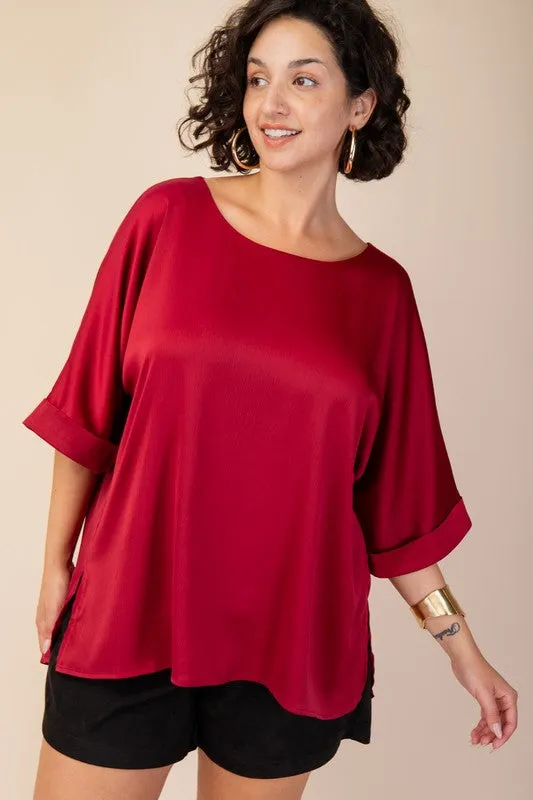 Plus Size Side Slit High Low Blouse