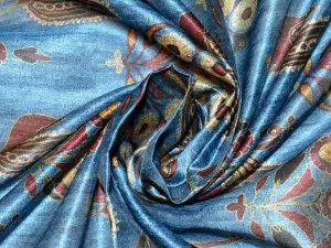Precuts of Blue Peacock Poly Silk Digitally Printed Fabric