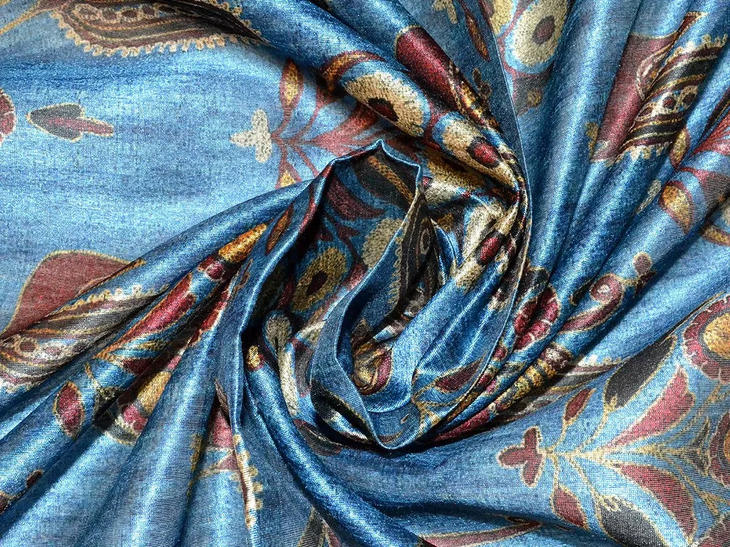 Precuts of Blue Peacock Poly Silk Digitally Printed Fabric