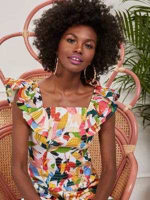 Printed Ruffle-Sleeve Top