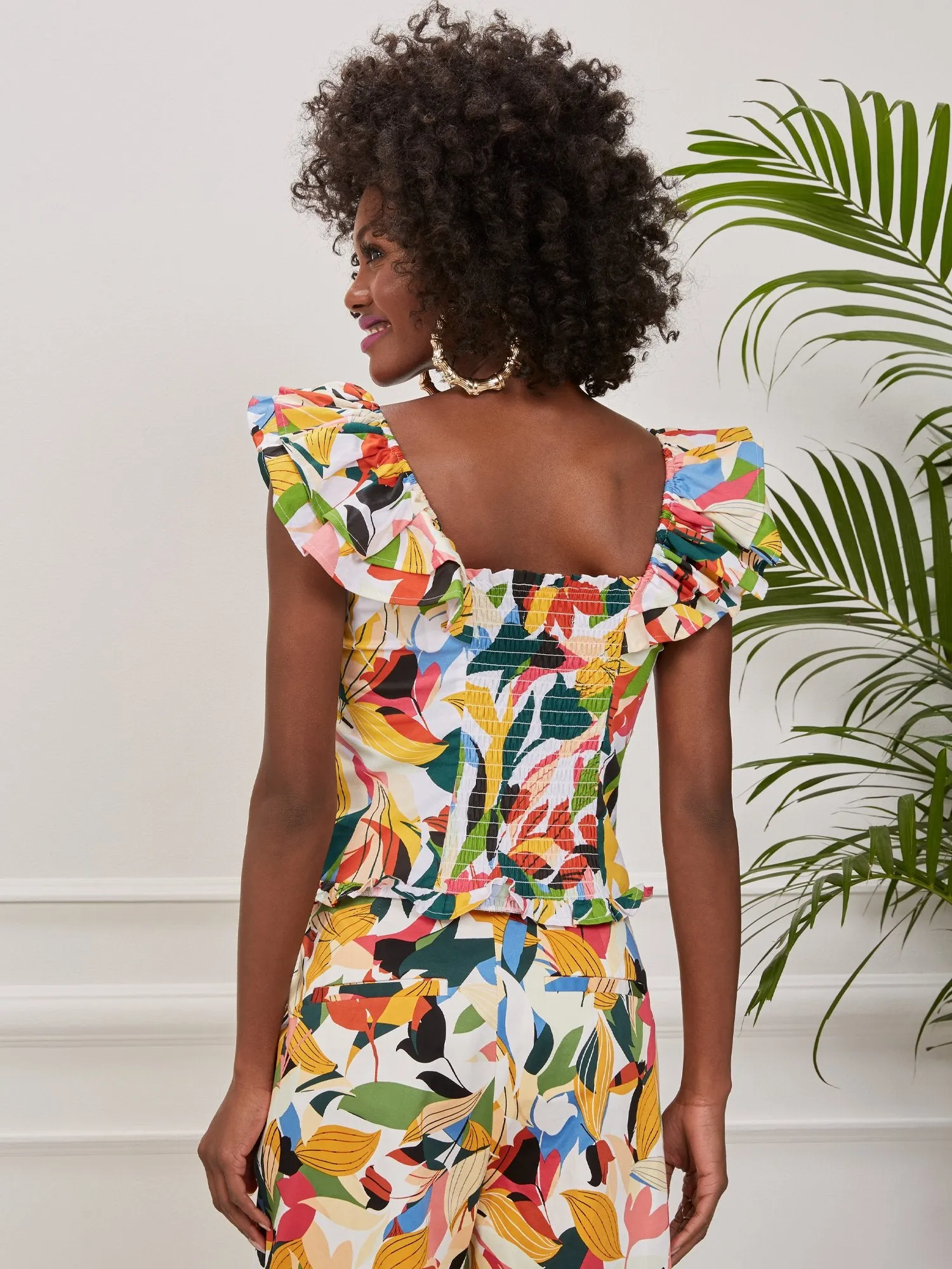 Printed Ruffle-Sleeve Top