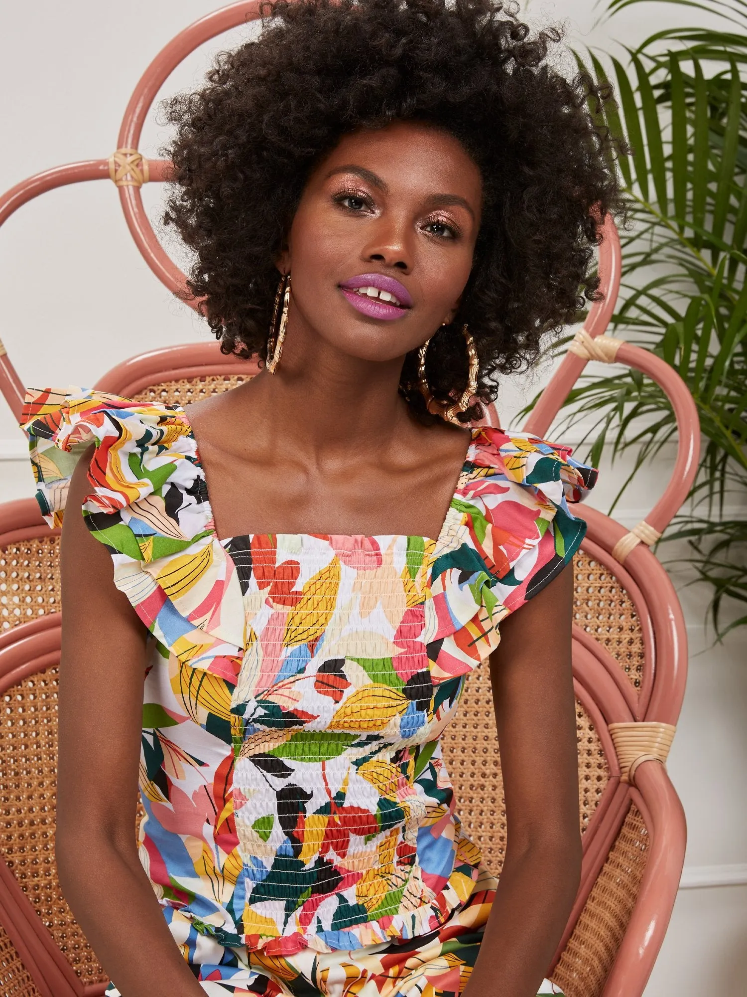 Printed Ruffle-Sleeve Top