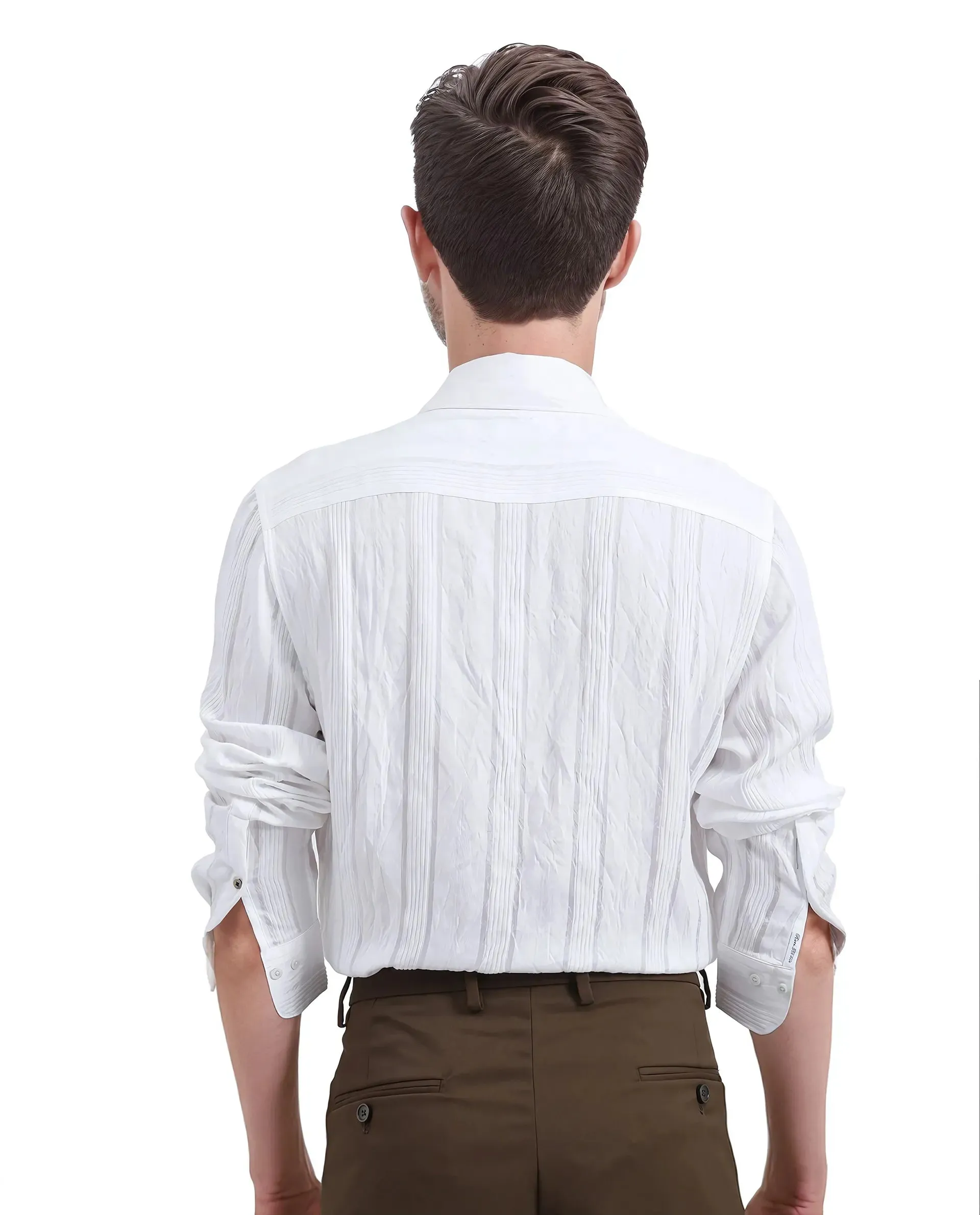 Rare Rabbit Men Benon White Viscose Nylon Fabric Full Sleeves Regular Fit Textured Stripe Shirt