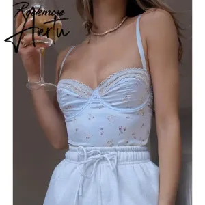 Rockmore Lace Aesthetic Crop Tops Women V Neck Sleeveless Tank Top Tee Cute Clothes Academia Vintage E Girl Camisole Streetwear