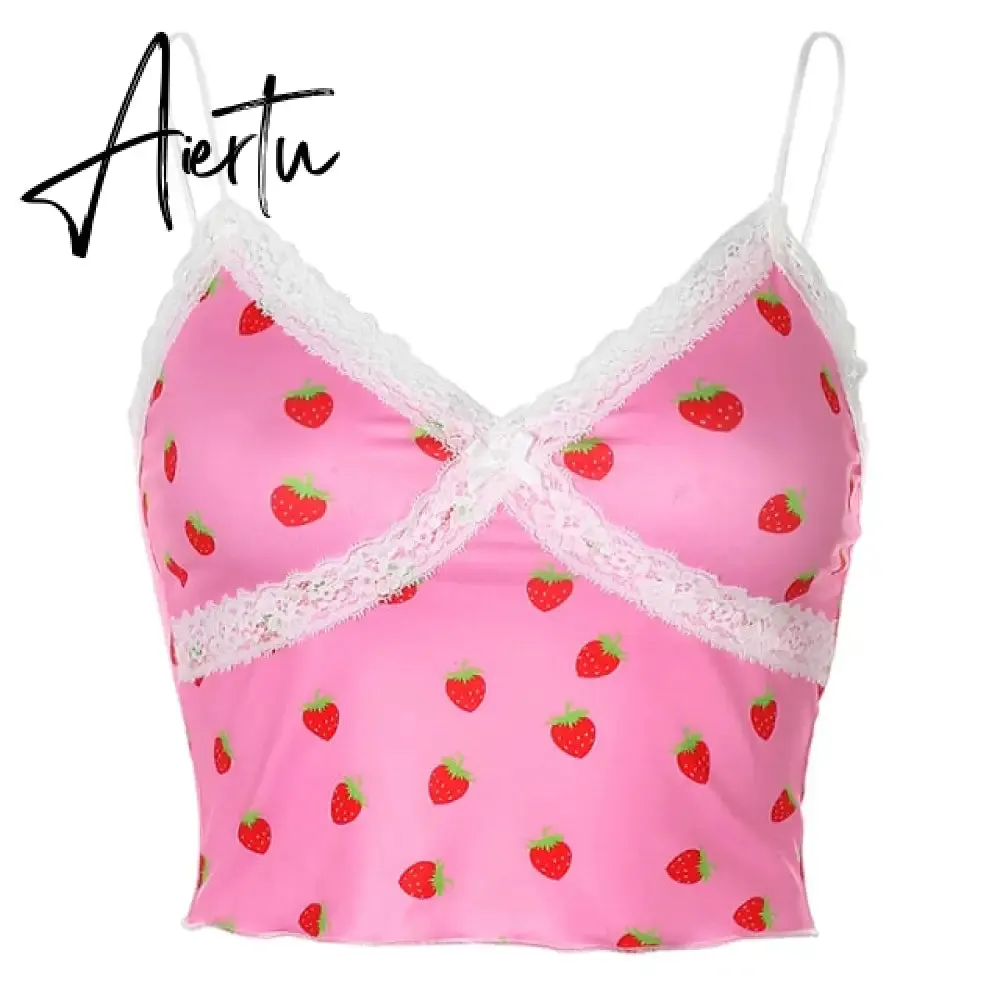 Rockmore Lace Aesthetic Crop Tops Women V Neck Sleeveless Tank Top Tee Cute Clothes Academia Vintage E Girl Camisole Streetwear