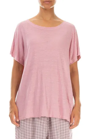 Short Sleeves Powder Pink Linen Jersey Top