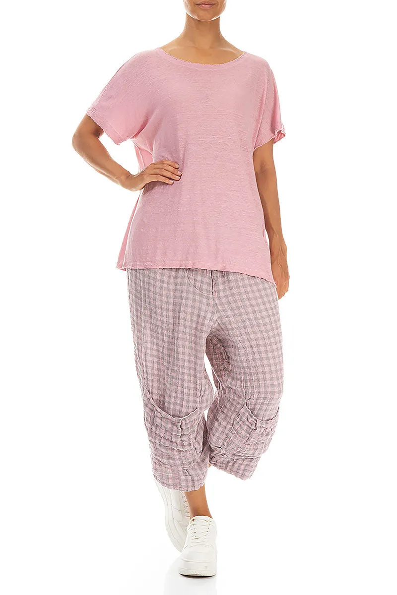 Short Sleeves Powder Pink Linen Jersey Top