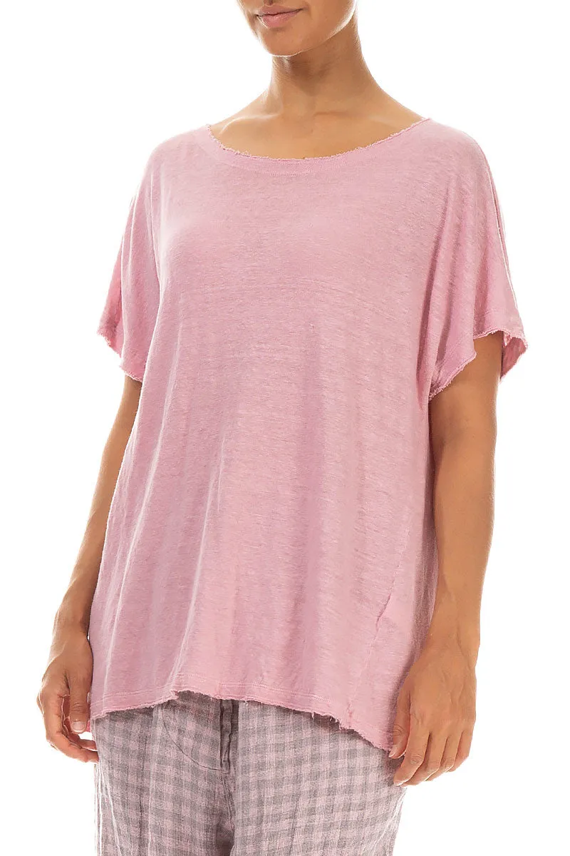 Short Sleeves Powder Pink Linen Jersey Top