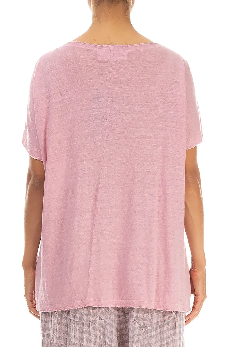 Short Sleeves Powder Pink Linen Jersey Top