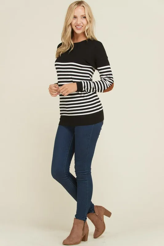 Stripe Elbow Patch Sweater