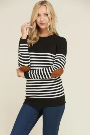 Stripe Elbow Patch Sweater