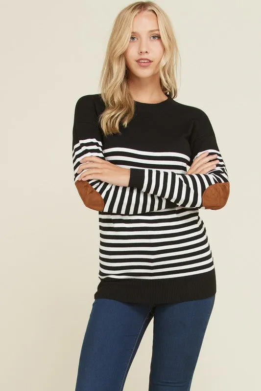 Stripe Elbow Patch Sweater