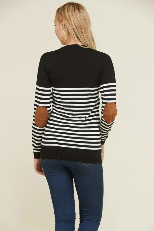 Stripe Elbow Patch Sweater