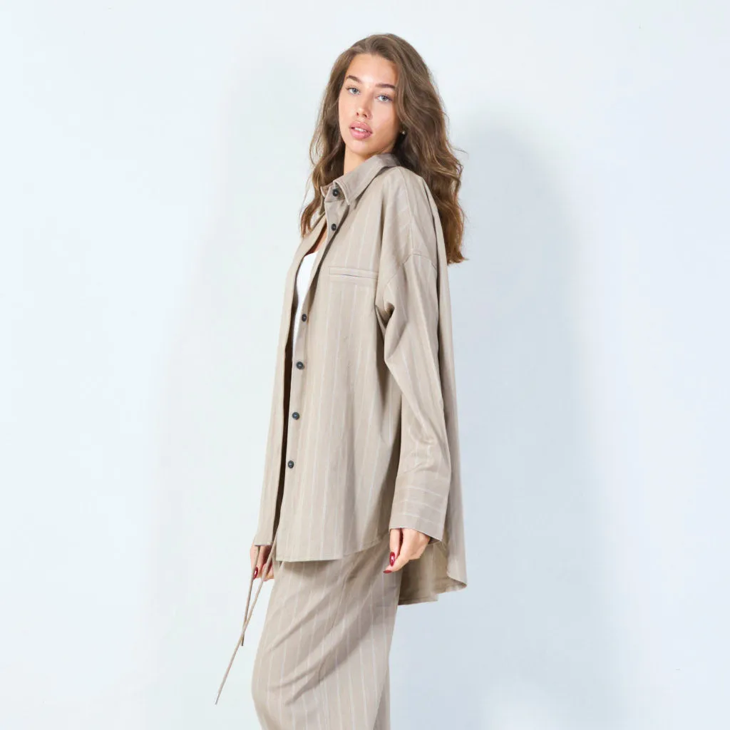 Striped button-up shirt with chest pocket wholesale