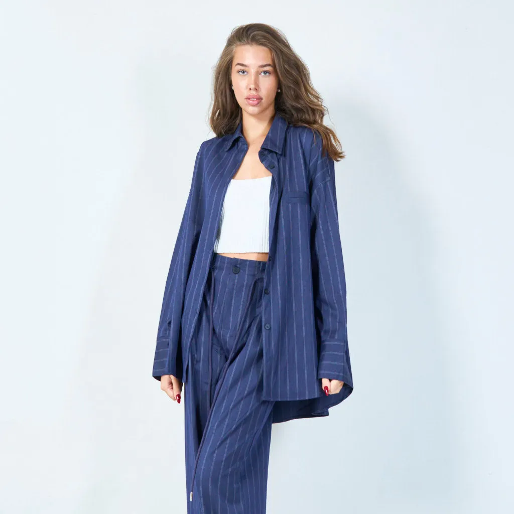 Striped button-up shirt with chest pocket wholesale