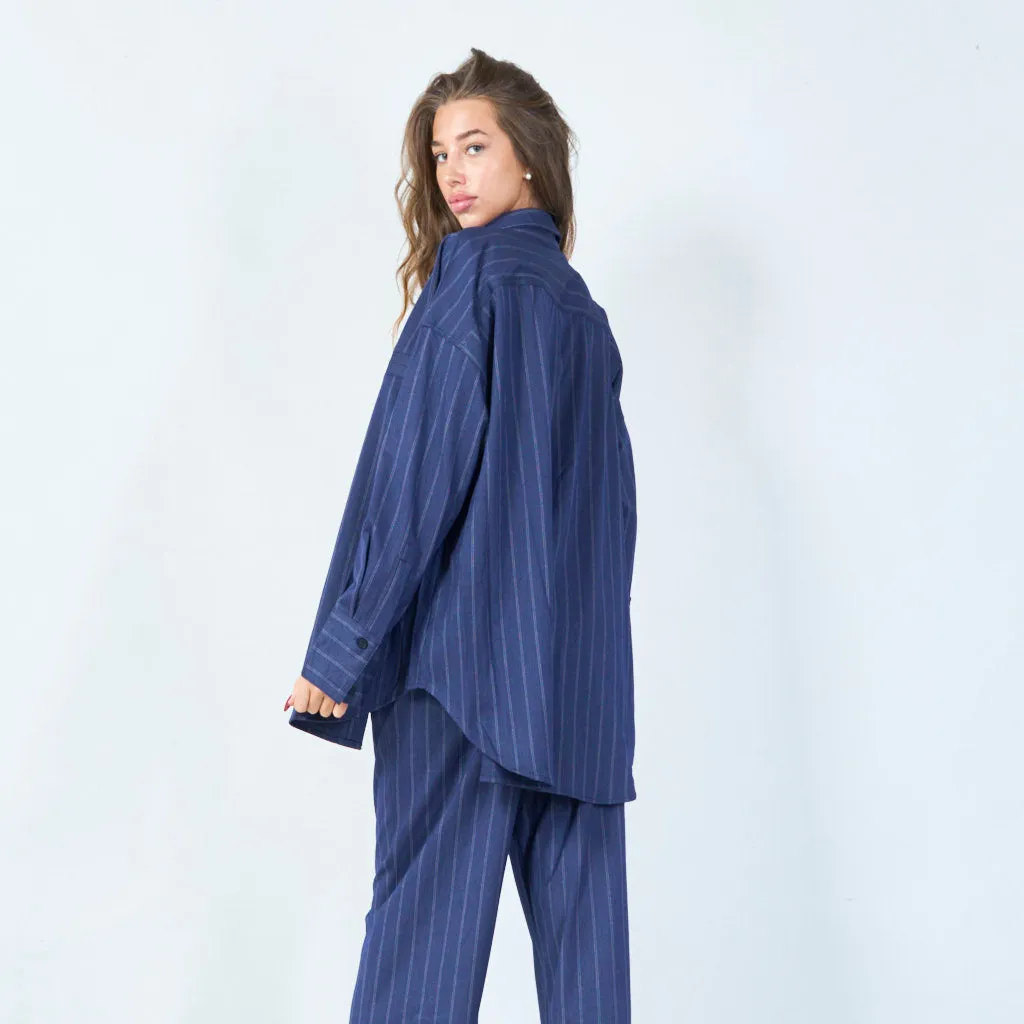 Striped button-up shirt with chest pocket wholesale