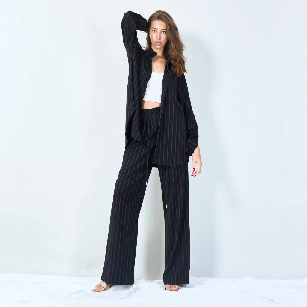 Striped button-up shirt with chest pocket wholesale