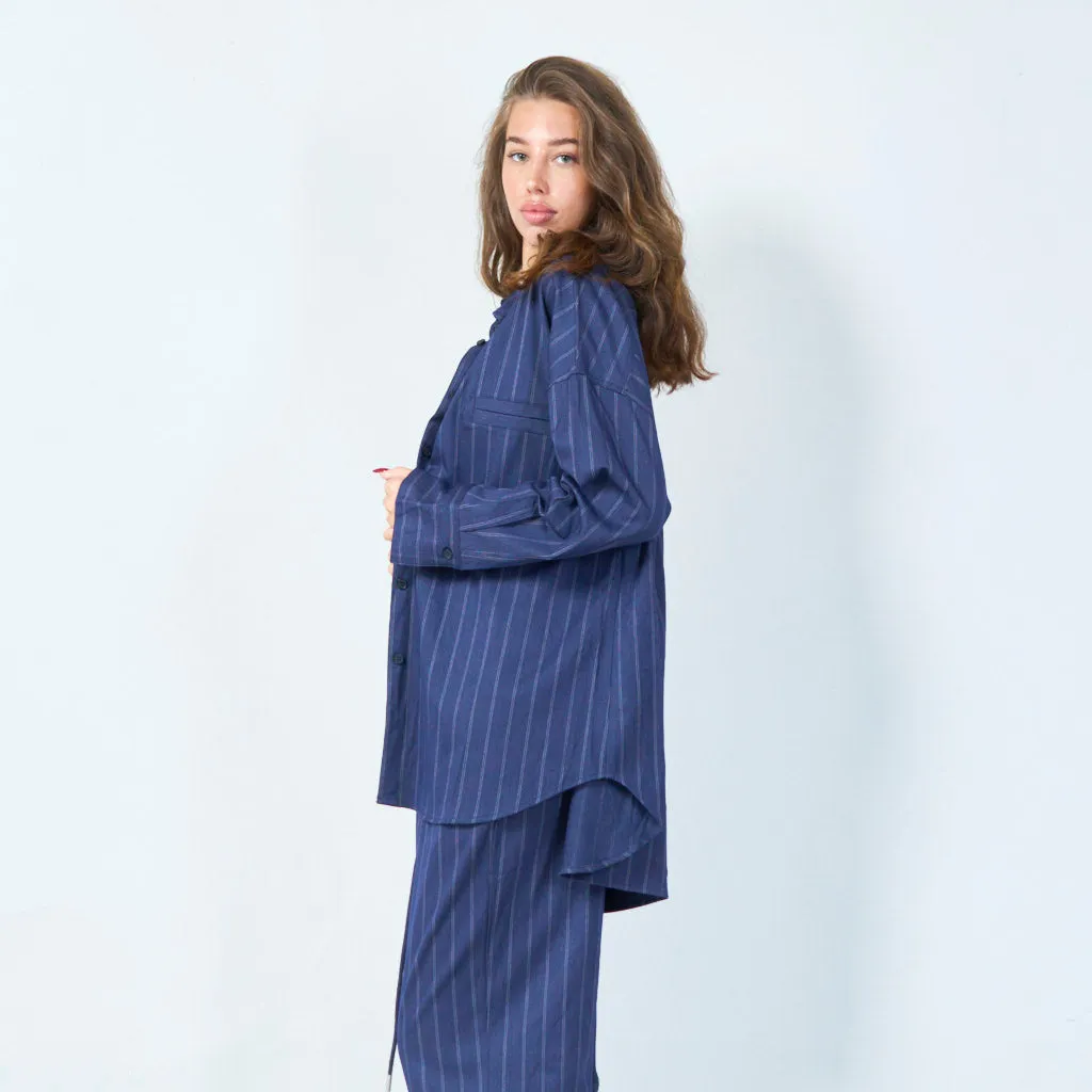 Striped button-up shirt with chest pocket wholesale