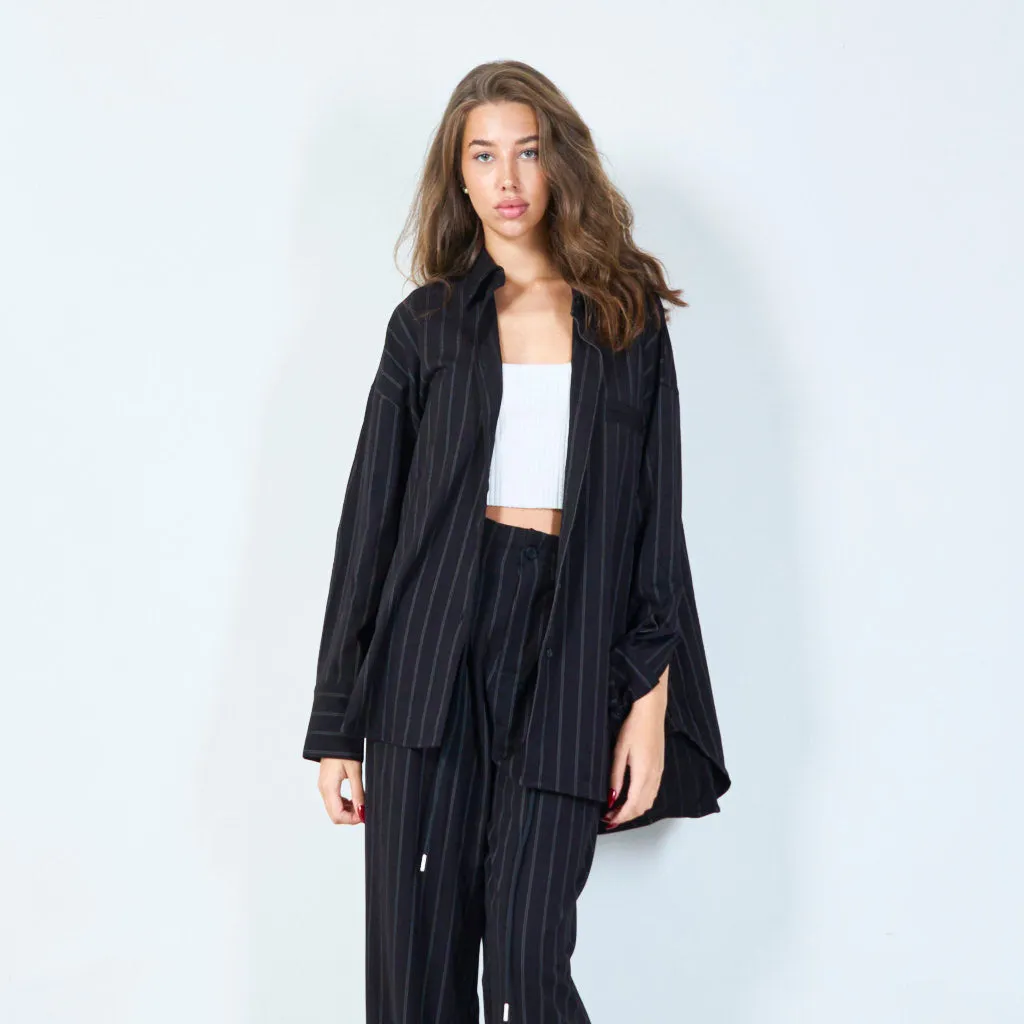 Striped button-up shirt with chest pocket wholesale