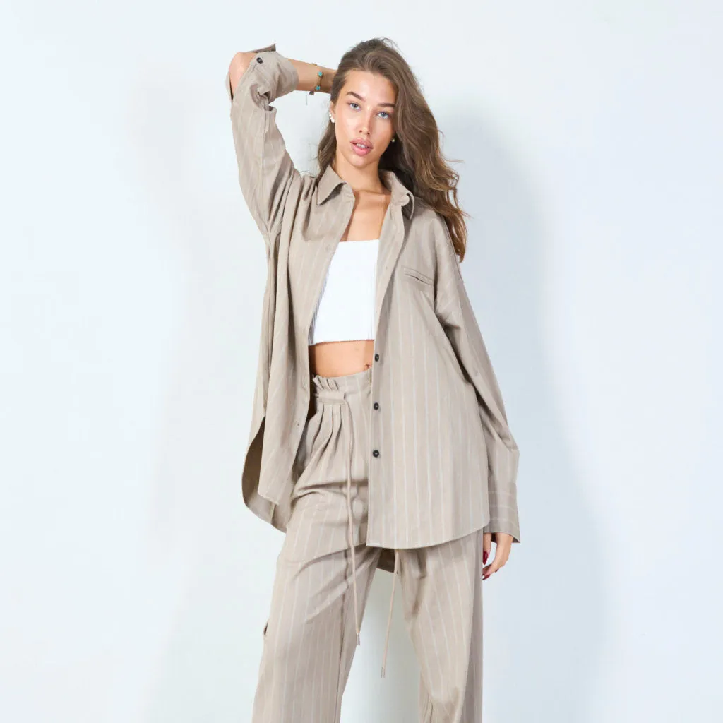 Striped button-up shirt with chest pocket wholesale